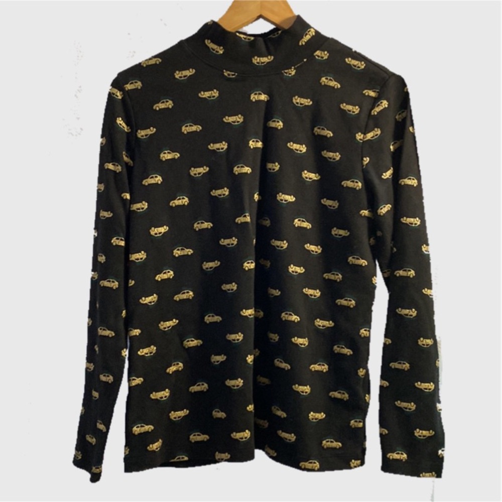 Vintage Karen Scott festive car print turtleneck top